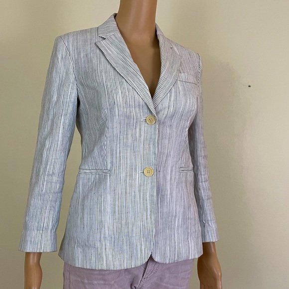 Theory white & blue stripe linen blazer size 2 - Picture 7 of 16